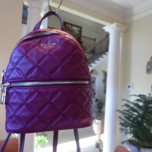 New Kate Spade NY Burgundy Leather Quilted Mini Backpack main image 13